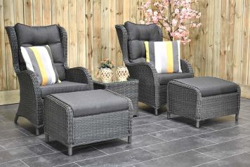 Phoenix Loungeset 2 Lounge Tuinstoelen Laag Tafeltje met Hockers Rock Grey SHOWROOMMODEL