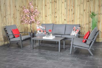 Pollencia Aluminium Loungeset 3 Zitsbank 2 Lounge Tuinstoelen Lage Tafel Dark Grey