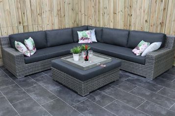 Arrangement Berg Vesuvius zak Riga Loungeset Hoekbank met Hocker Kobo Grey SHOWROOMMODEL