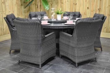 Rio Ronde Tafel 150 Spraystone met 6 San Francisco Dining Tuinstoelen Rock Grey