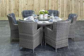 Rio Ronde Tafel 150 met 6 Marina Dining Tuinstoelen Kobo Grey