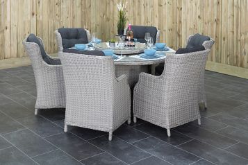 Rio Ronde Tafel 150 met 6 Darwin Dining Tuinstoelen Light Kobo Grey