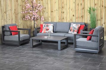 Riverside Aluminium Loungeset 3 Zitsbank 2 Lounge Tuinstoelen Lage Tafel Dark Grey