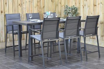 Saint Louis Aluminium Barset 6 Bar Tuinstoelen Hoge Tafel Dark Grey