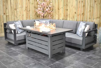 Saint Petersburg Aluminium Loungeset Hoekbank Cerreto Vuurtafel 145 Dark Grey WINTERAANBIEDING