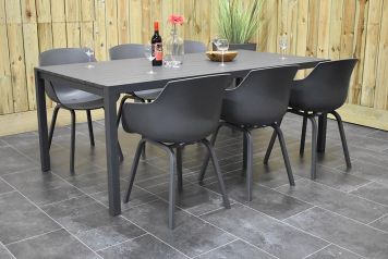 Stanley Tafel 200 Aluminium met 6 Bristol Kunststof Aluminium Dining Tuinstoelen Antracite SHOWROOMMODEL