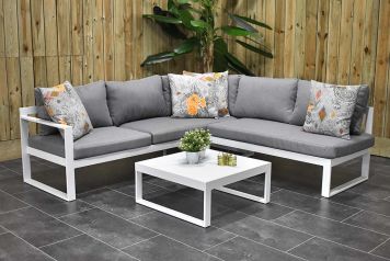 Tivoli Loungeset Hoekbank met Ligbed Functie Lage Tafel Aluminium Spiegelbeeld White
