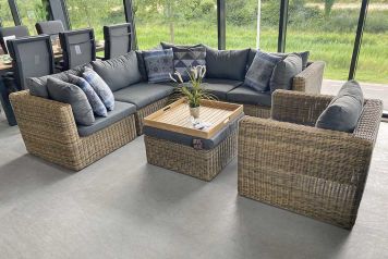 Vegas Loungeset Hoekbank met Hocker Inclusief Loungestoel Honey Brown
