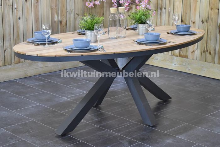 Flash cassette Leeg de prullenbak Tuintafel Ovaal Akron Teak 220 Dark Grey