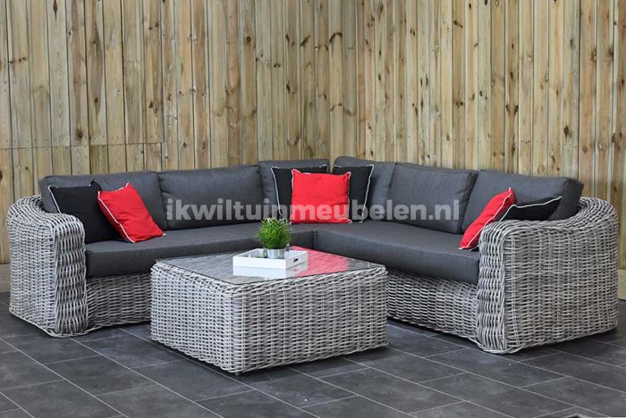 Stemmen Overtreden Mier Arrecife Loungeset Hoekbank met Hocker Faded White Grey