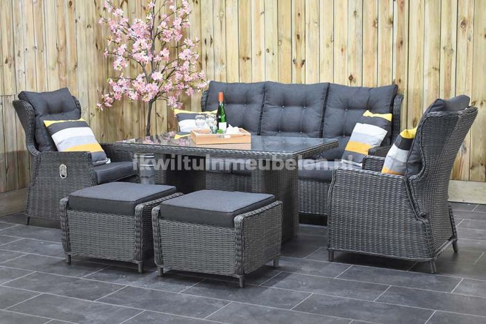 Barcelona Loungeset 3 Zitsbank 2 Lounge Tuinstoelen Hoge Tafel met Hockers Rock Grey SHOWROOMMODEL