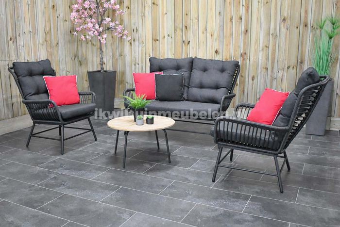 Nu al Hol ondersteuning Carlton Loungeset 2 Zitsbank 2 Lounge Tuinstoelen Lage Tafel Teak Charcoal