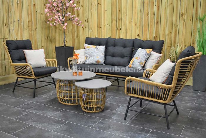 Carlton Loungeset 3 Zitsbank 2 Lounge 2 Lage Tafels Polystone Bamboo