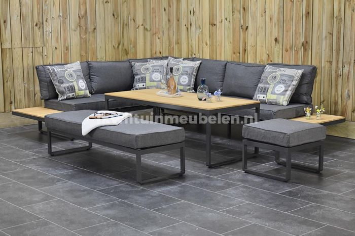 Dallas Aluminium Loungeset Hoekbank met Hoge Tafel met en Hocker Dark