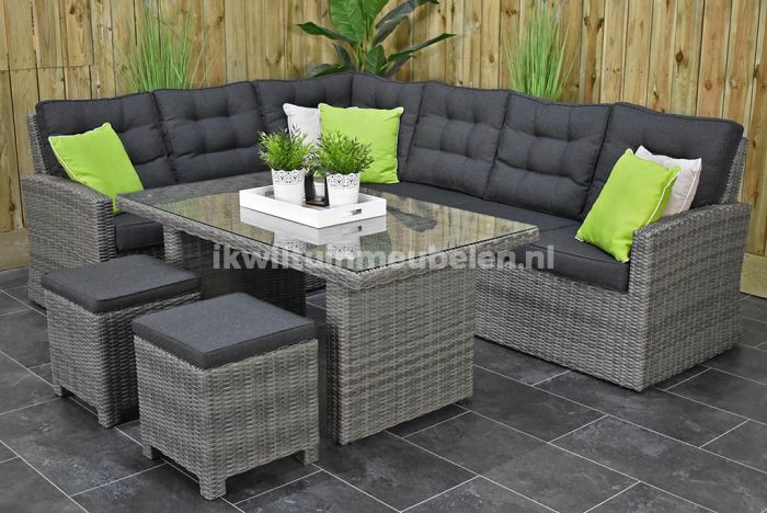 marge aardbeving Verwaarlozing Denver Loungeset Hoekbank Hoge Tafel met Krukjes Natural Grey