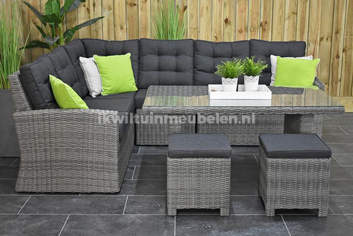 denver loungeset hoekbank hoge tafel met krukjes natural grey ikwiltuinmeubelen nl