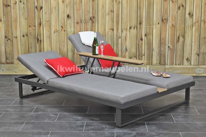 Suri Won Spin Abetone Aluminium Duo Ligbed met Polywood Uitklap Tafeltje Dark Grey