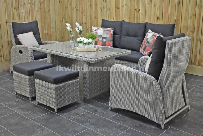 Florida Verstelbare Loungeset 3 Zitsbank 2 Lounge Tuinstoelen Hoge Tafel met Krukjes Light