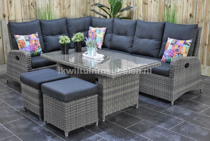 rijk Phalanx glas Florida Verstelbare Loungeset Hoekbank Hoge Tafel met Krukjes Kobo Grey