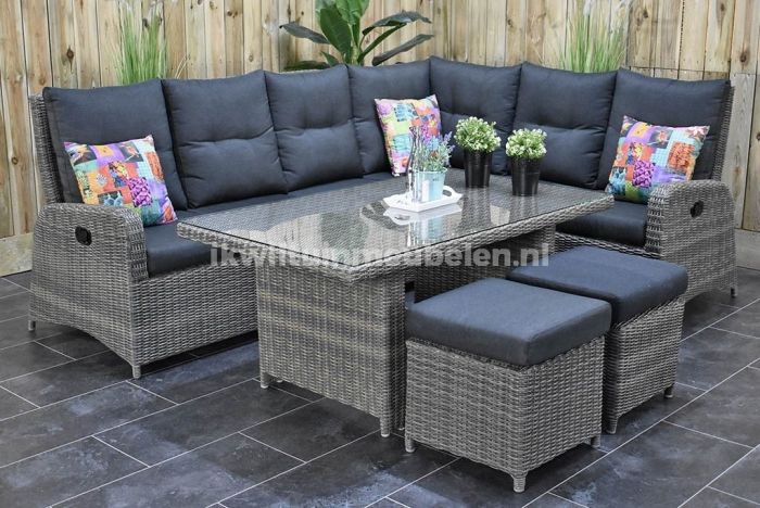 medeklinker koppeling Verdikken Florida Verstelbare Loungeset Hoekbank Hoge Tafel met Krukjes Spiegelbeeld  Kobo Grey