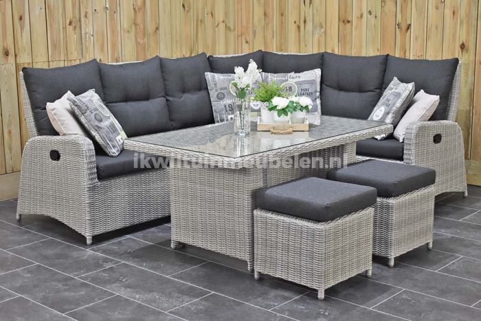 vloeistof Naschrift Factuur Florida Verstelbare Loungeset Hoekbank Hoge Tafel met Krukjes Spiegelbeeld  Light Kobo Grey