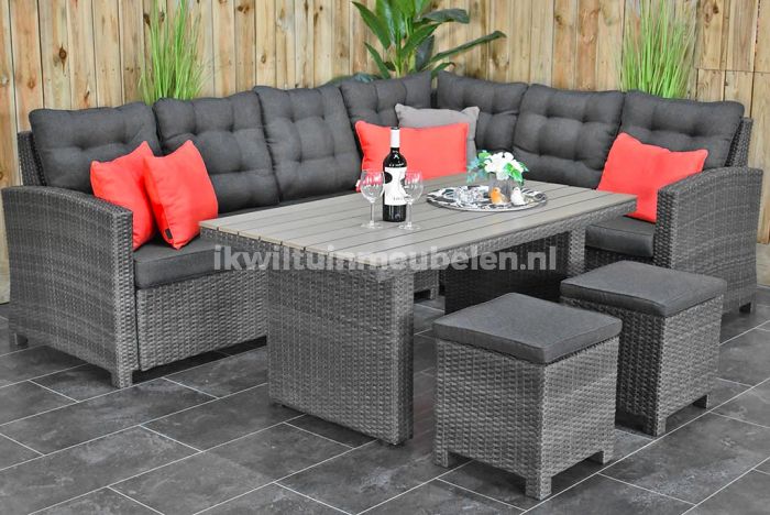 Las Palmas Loungeset Hoekbank Hoge Tafel Polywood met Krukjes Spiegelbeeld Dark Grey