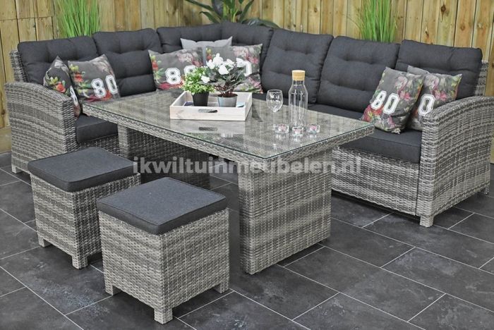 Namens zien Op de kop van Las Palmas Loungeset Hoekbank Hoge Tafel met Krukjes Light Grey