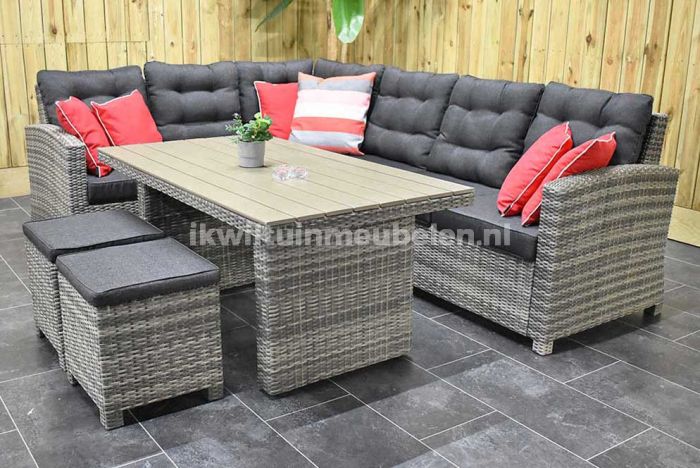 Las Palmas Loungeset Hoekbank Hoge Tafel Polywood met Krukjes