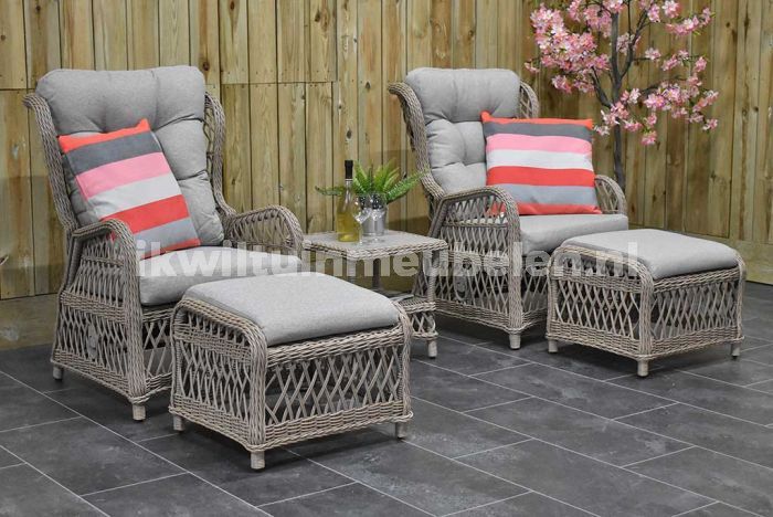 Lucca Verstelbare Loungeset 2 Lounge Tuinstoelen Laag Tafeltje met