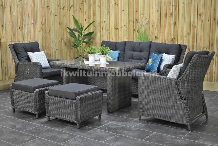 vasthouden ingesteld campus Madrid Verstelbare Loungeset 3 Zitsbank 2 Lounge Tuinstoelen Hoge Tafel met  Hockers Rock Grey