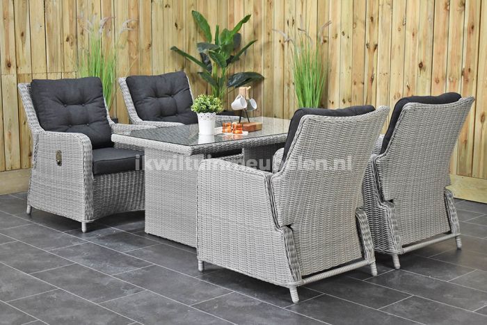 Faculteit doe alstublieft niet Bot Madrid Verstelbare Loungeset 4 Lounge Tuinstoelen Hoge Tafel 140 Light Kobo  Grey