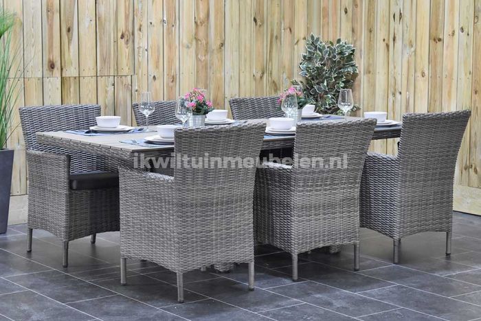 Menorca 225 met 6 Aruba Dining Tuinstoelen Natural