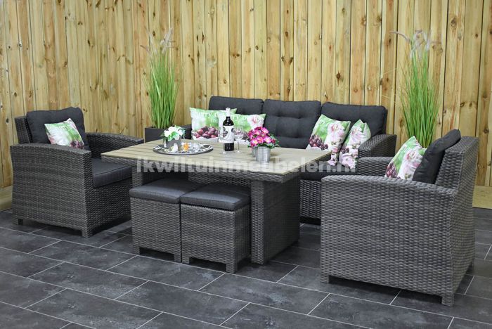 Minnesota Loungeset Zitsbank 2 Tuinstoelen Hoge Tafel Polywood met Krukjes Dark Grey