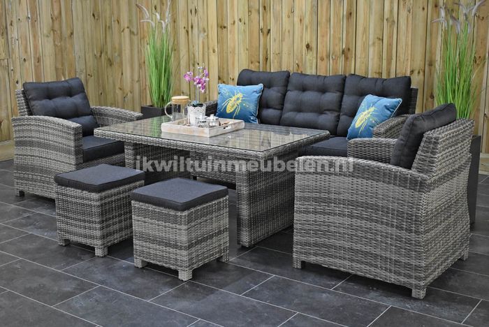 harpoen garage Opwekking Minnesota Loungeset 3 Zitsbank 2 Lounge Tuinstoelen Hoge Tafel met Krukjes  Light Grey