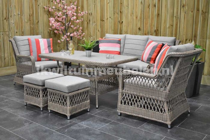 Napoli Loungeset 3 Zitsbank 2 Lounge Tuinstoelen Hoge Tafel met Hockers Faded Sand Brown LENTE AANBIEDING