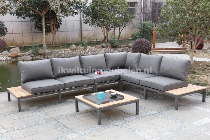 Nashville Aluminium Loungeset Hoekbank Lage Tafel Dark Grey SHOWROOMMODEL