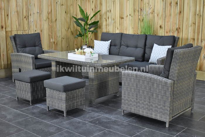 New York Verstelbare Loungeset 3 Zitsbank 2 Lounge Tuinstoelen Hoge Tafel met Krukjes Kobo