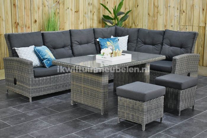 New Verstelbare Loungeset Hoekbank met Krukjes Spiegelbeeld Kobo Grey