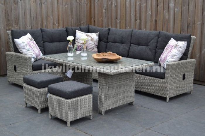 New Verstelbare Loungeset Tafel met Krukjes Kobo Grey