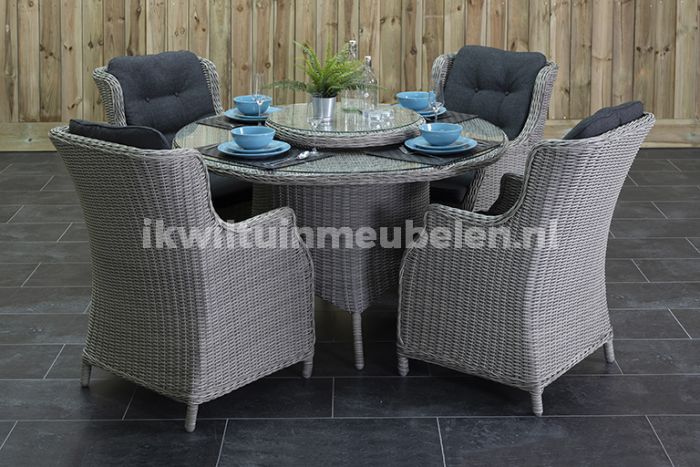 Rio Ronde Tafel 130 met 4 Darwin Dining Light Kobo Grey