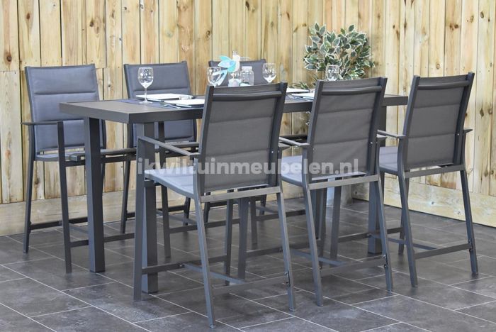 Louis Aluminium Barset 6 Tuinstoelen Hoge Dark Grey SHOWROOMMODEL