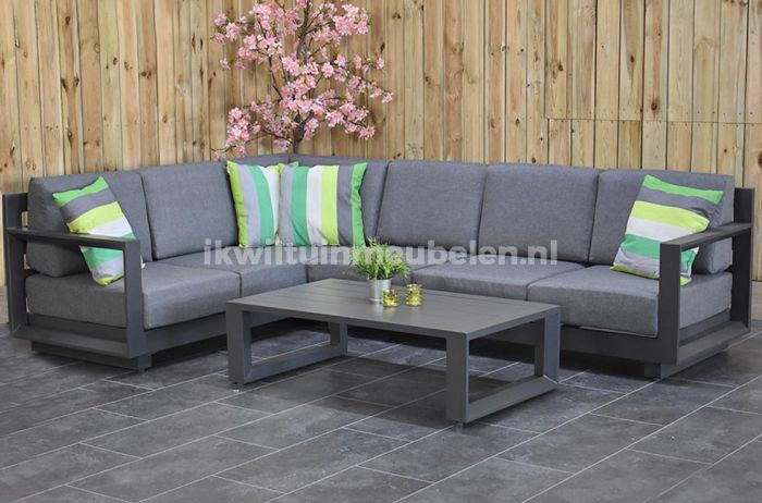 beu pint warmte Saint Petersburg Loungeset Hoekbank Lage Tafel Aluminium Dark Grey  SHOWROOMMODEL