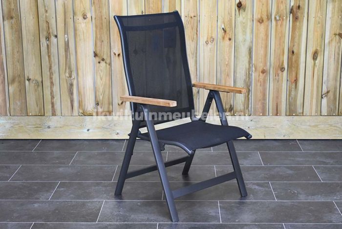 Penelope mezelf veel plezier Torino Verstelbare Aluminium Standenstoel Teak Armleuningen Inklapbaar Dark  Grey